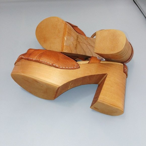 BNWOT Free People Orion Heels Size UK 4 EU 37 Brown Leather Platform Clogs £180 - Picture 10 of 10